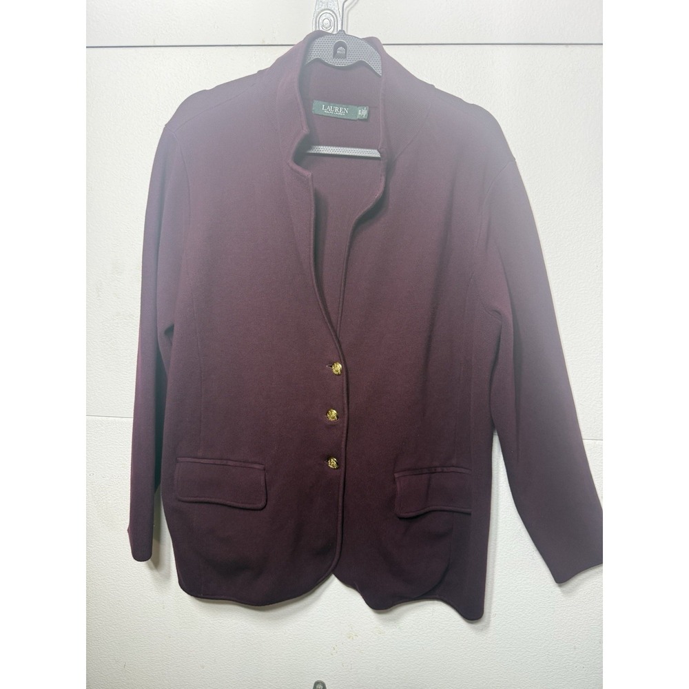 Lauren Ralph Lauren Burgundy Cotton-Blend Knit Crest Button Blazer Jacket 2X